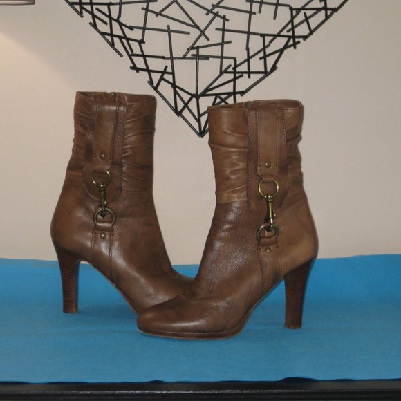 Coach Torree Horsebit Brown Leather Heeled Boots 8 Italy